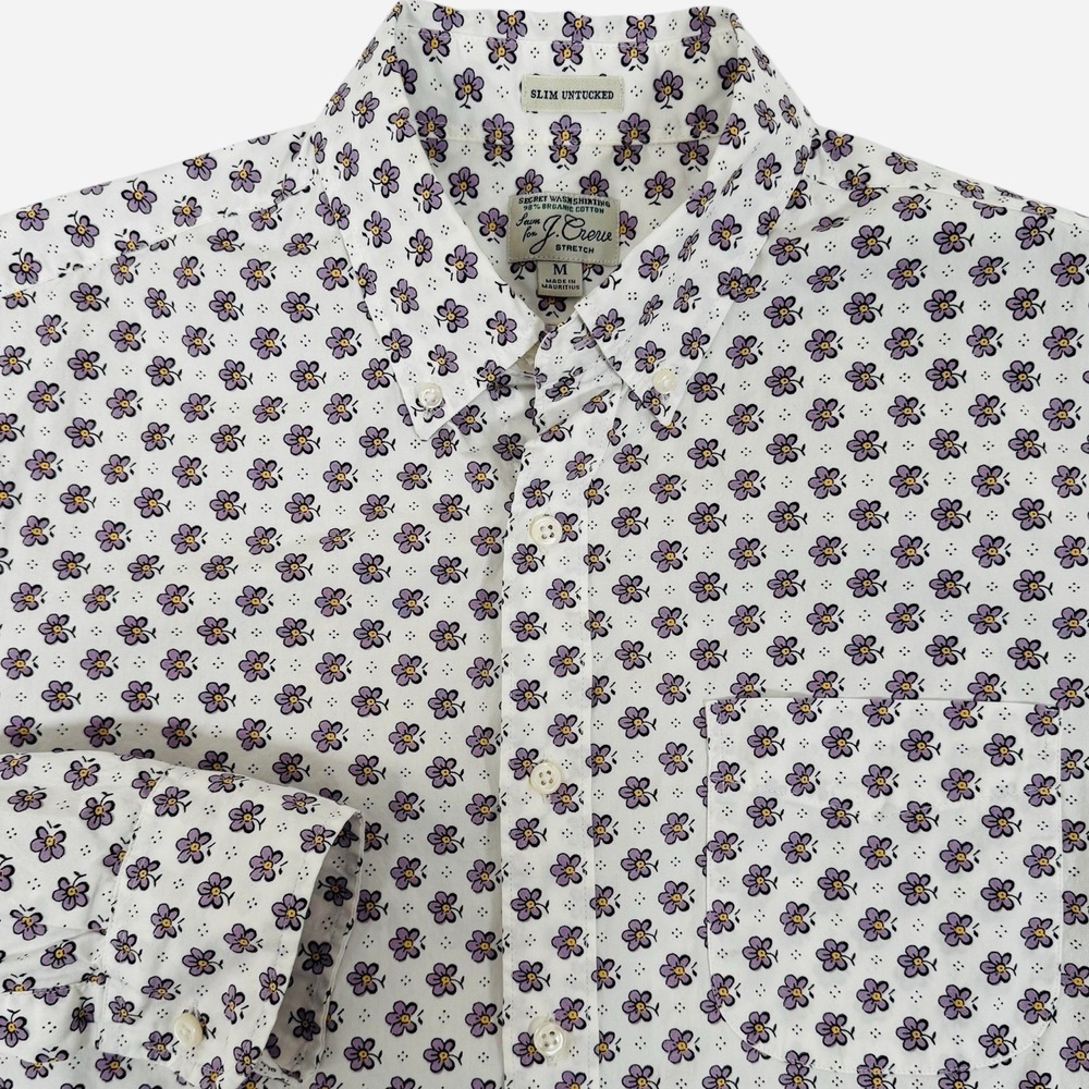 J Crew Secret Wash Shirt Mens Medium Slim Fit Purple Floral Poplin Button Down‎